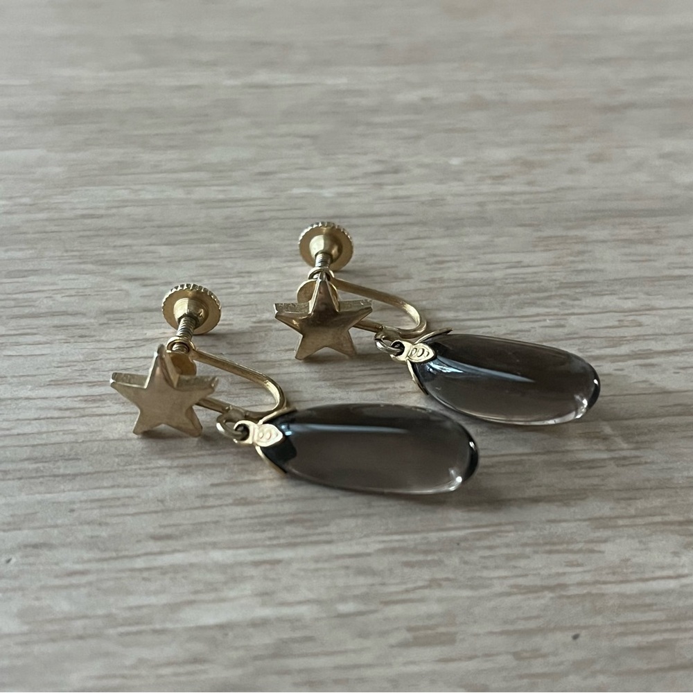 Vintage Gold and Black Star Drop Screw Clip On Earrings